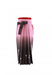卒業式袴単品レンタル　ピンク×濃グレーぼかしに花とリボン刺繍[身長143-147cm]No.771